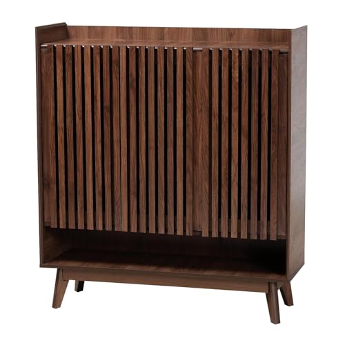 Baxton Studio Delaire Mid-Century Modern Walnut Brown Finished Wood Shoe Cabinet