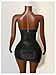 OYOANGLE Women's Glitter Criss Cross Halter Mini Cami Dress Draped Front Ruched Bodycon Party Dresses Black Small
