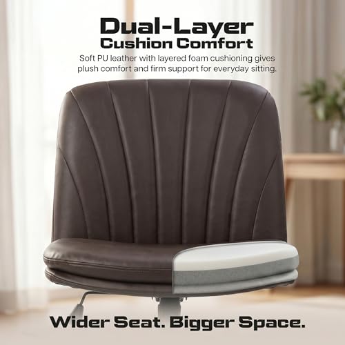 Image of DROGO Zen Cross Legged Office Chair for Work at Home, Pu Leather Accent Chair for Long Hours Sitting Comfort, Armless, Adjustable Height & Tilt Lock Recline | Computer Chair for Home Office(Brown)