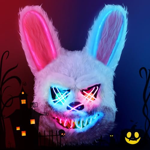 yivom Maschera Halloween Adulti Maschera Coniglio Horror maschera Horror Halloween con LED per Bambini e Adulti, Festa di Halloween(Coniglio)
