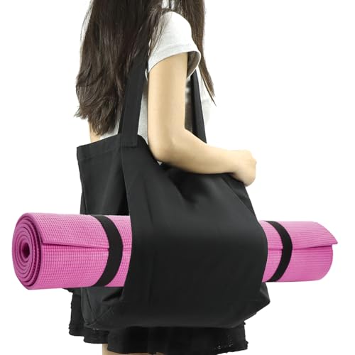 QWORK Yoga Bag for Yoga Mats, 2 Pack Cotton Canvas, Spacious & Multi-Feature Carryall Canvas Tote for Mat and Accessories, for Gym, Shopping, Washable, Black