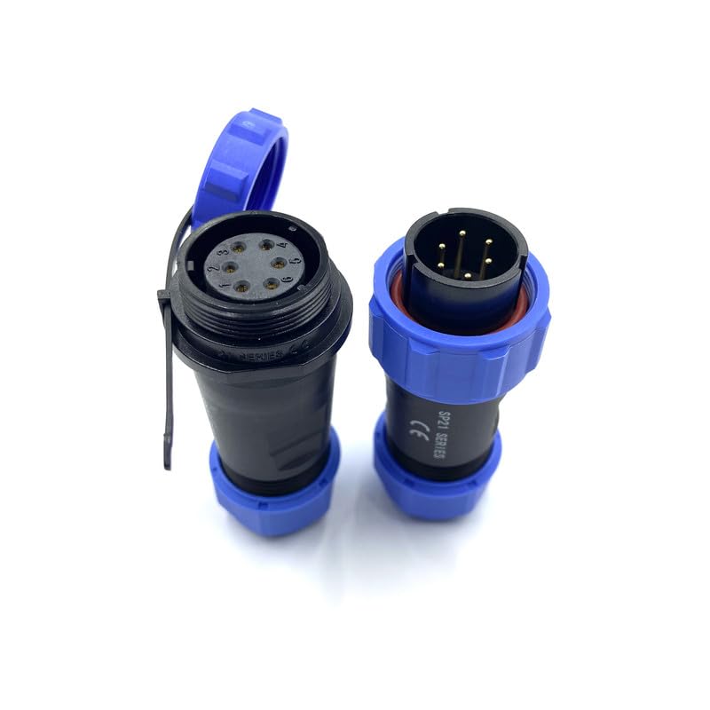 Conector Enchufe de aviación SP21 de 6 Pines, IP68 Enchufe de aviación sin Soldadura Impermeable y a Prueba de Polvo para lámparas Exteriores Utiliza 500V 25A (engarzado de Tornillo de Cable 12 AWG)