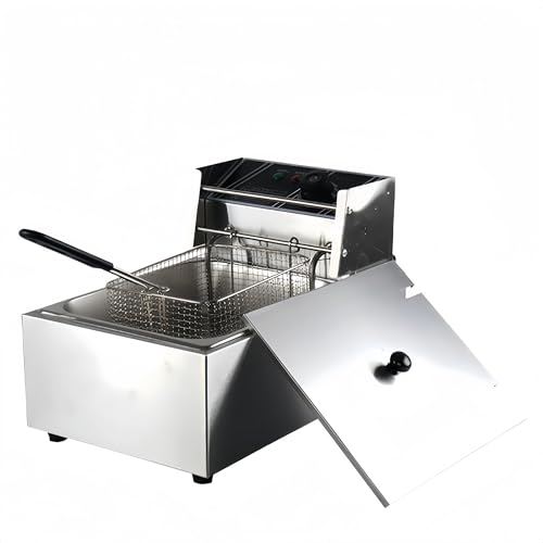 Freidora, Freidora Eléctrica Freidora Comercial con Cesta 6-12l Capacidad Temperatura Ajustable y Temporizador Acero Inoxidable con Tapa Apta para Hogar/Comercial/Camping/Exterior