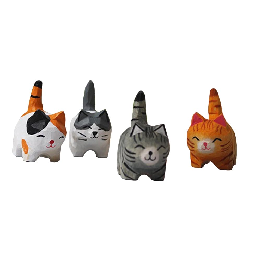 CTRLZS Wooden Cats Figurines Sculpture Statue Orange Cats Statue Handmade Wood Kitten Art Carving Work.