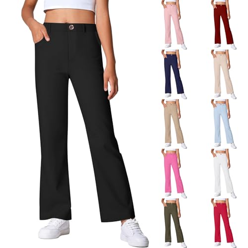 Girls Flare Leggings Casual High Waisted Stretchy Wide Leg Bell Bottoms Dance Yoga Gym Running Pants with Pockets Activewear