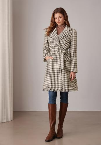 GRACE KARIN Trench Coat for Women 2024 Winter Coat Notch Lapel Double Breasted Thick A Line Pea Coat Jacket with Pockets2