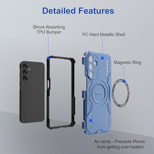 Image of amazon basics Back Case Cover for Samsung Galaxy A16 5G | Magnetic Case with Built-in Metal Ring | Supports Mag-Safe Charger, Wallet & Car Mount | Shockproof Hybrid PC + TPU | Blue