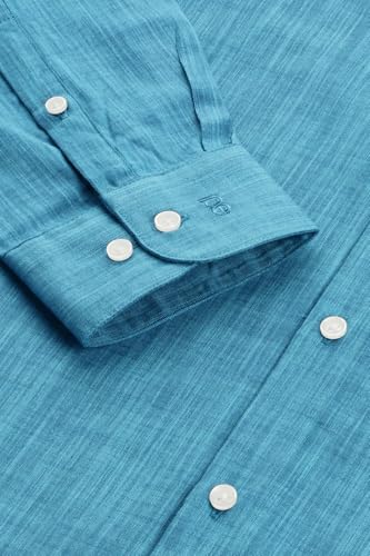 Image of Peter England Men's Slim Fit Full Sleeve Formal Textured Solid Shirt | Festive Duo-Tone Colour | 100% Cotton