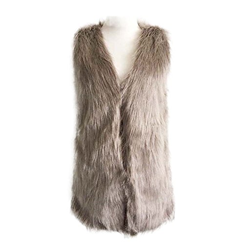 Chaleco Wildeal de pelo sintético para mujer para invierno. Abrigo que le mantiene caliente. Chaleco para señoras. Largo cardigan casual S-3XL, caqui, Medium