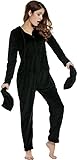 hausanzug damen fleece einteiler Kuscheliger Jumpsuit mit Kapuze und Füßen.Tips: Dieses Jumpsuit Fleece-Onesie ist relativ locker und groß. Es wird empfohlen, eine kleinere Größe zu kaufen. Bitte beachten Sie die Größentabellen.