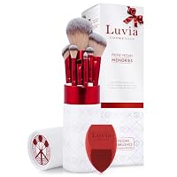 Professional Luvia Makeup Brush Set, Gift Idea, Prime Vegan Memories Velvet Red, Pearl, 7 Make-Up Brushes Including Brush Storage and Blender Sponge, Prime Vegan Memories Set