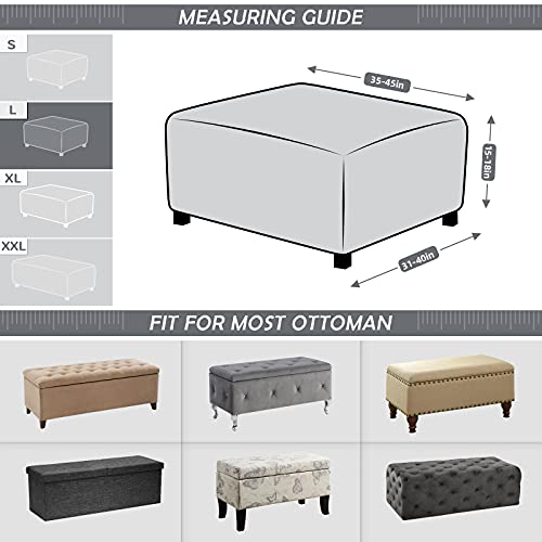 Taococo Ottoman Cover Rectangular Storage Ottoman Slipcover Stretch Footrest Stool Covers Furniture Protectors Spandex Jacquard Fabric With Elastic Band Light Grey #TOP6