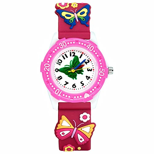 Reloj de niña Dibujos Animados de Moda Estilo de Mariposa Lindo Estudiante Niñas niños Cuarzo Relojes de Pulsera de Silicona 3D Relojes para niñas (Color : Pink)