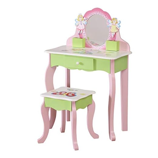 WODENY Kids Vanity Table Set with Mirror for Little Girls (Dressing Table & Stool Set)