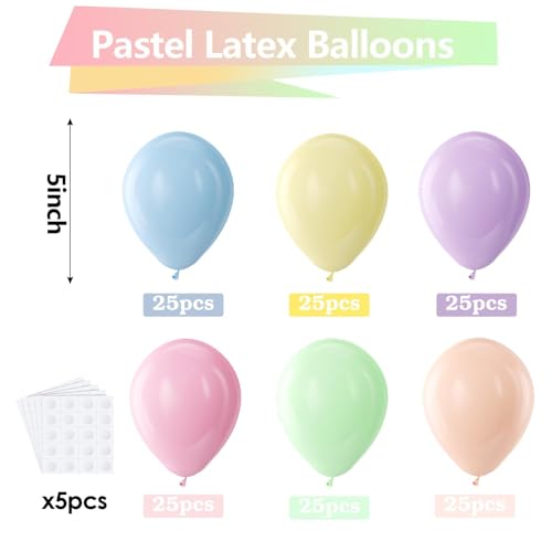 Image of Bezente Pastel Balloons Latex Party Balloons - 150 Pack 5 inch Spring Macaron Helium Balloons for Birthday Bridal Shower Wedding Rainbow Party Decorations