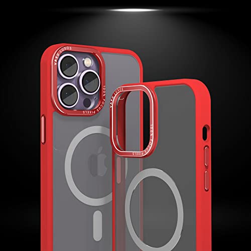 Image of Vaku Luxos Trans Armor MagPro for iPhone 14 Pro Case Cover, 6 Feet Drop, Metal Ring Camera Protection, Shockproof, Scratch Resistant, Slim, Compatible with MagSafe Back Cover - Red