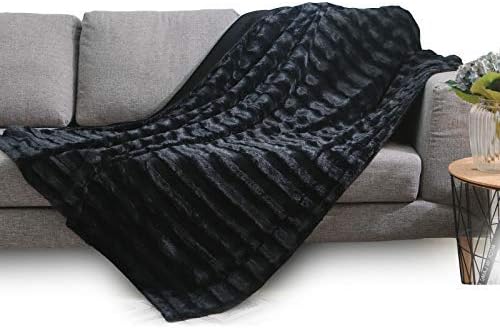 Cheer Collection Faux Fur Blanket, Luxurious Blanket for Couch, Throw Blanket, 60" x 70" inches, Black