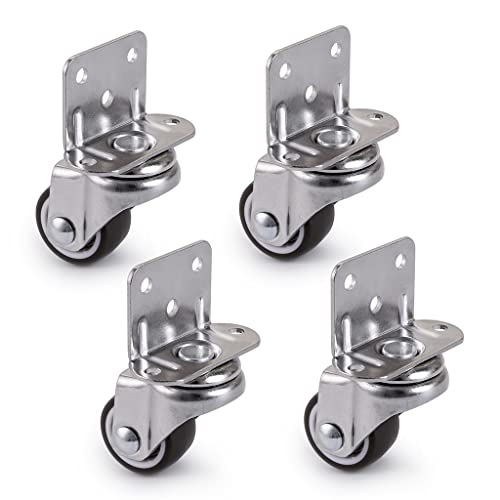 Skelang 4 Pcs Swivel Castor, 25mm Wheel with L-Shaped Plate, TPE Caster for Plant Stand, Cabinet, Trolley, Total Load Capacity 45kg