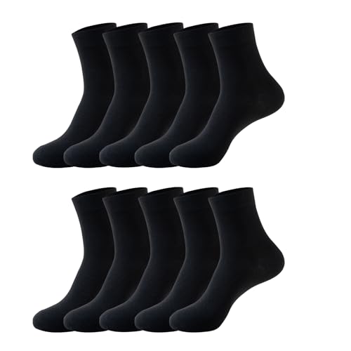 10-Pair Pack Durable Crew Socks for Men, Soft and Breathable Mid-calf Socks Men size 6-10 (Black 19000)