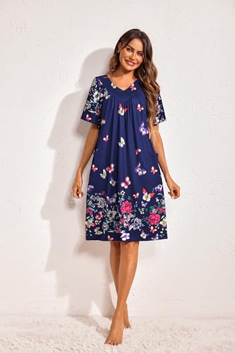 Image of Ekouaer Womens House Dress Floral Print Nightgown with Pockets Mumu Dress