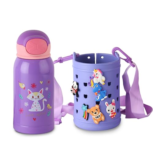 Image of Cello Joytron Kids Flask | Stainless Steel Keeps Drinks Cool or hot for an Extra Long time | Double Walled Vacuum Insulated Technology | Leak Proof lid | 550ml, Purple