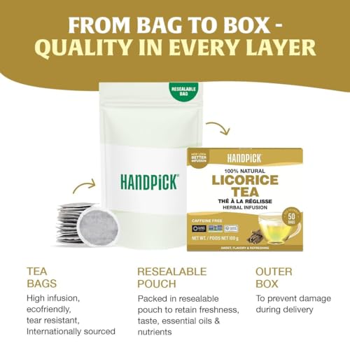 Image of HANDPICK Licorice Root Tea (50 Teabags) Delightful Natural Blend, Non GMO