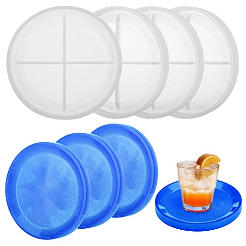 Gartful 4PCS Round Resin Epoxy Mold for Casting, Geometric Coaster Mold, Agate Slice Coasters, Cups Mats, Jewelry Holder, Home Decoration