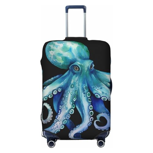 Travel Luggage Cover Fashion Suitcase Protector Blue Watercolor Octopus Spandex Baggage Covers Washable Suitcase Covers Anti-Scratch Luggage Cover Protectors Fits 18-32 Inch Suitcases X-Large
