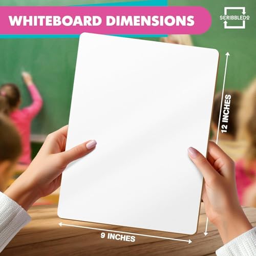 Scribbledo 6 Pack Small White Board Dry Erase Boards Classroom Pack Mini White Boards 9" x12” Personal Whiteboards for Students Teachers School Supplies Lapboards l 6 Mini Whiteboard Erasers Included