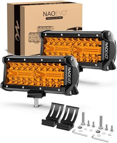 NAOEVO 7 Inch Amber LED Light Bar, 240W 24,000LM LED Fog Lights, Amber
