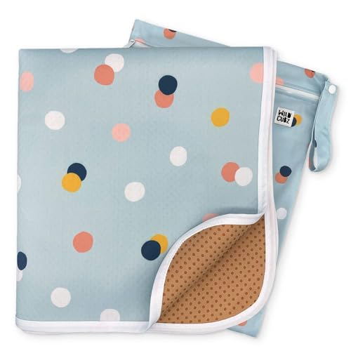 Image of Wildcubz 51" Heavy Duty Baby Splat Mat for Under High Chair | Includes Wet Bag | Premium Washable Toddler Mat | Baby Led Weaning | High Chair Mat for Floor | Craft Mat | Splash Mat (Dots)