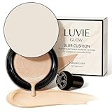 Luvie Glow Foundation Cushion, Mushroom Head Air Cushion CC Cream Foundation, Full Coverage Foundations for Mature Skin, BB Cream for All Skin Types (Warm, 0.64OZ)