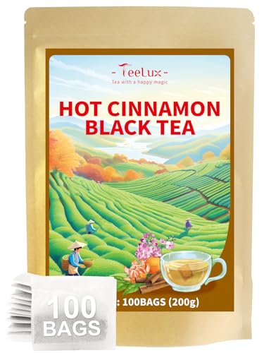 Image of TeeLux Hot Cinnamon Black Tea, Black Tea with Cinnamon, Clove, Smooth & Spicy & Sweet Flavor, Caffeine-Free, 100 Count