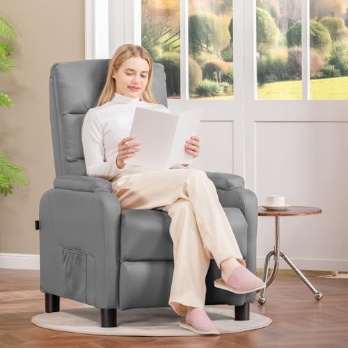 COMHOMA Relaxsessel Fernsehsessel mit Ruhesessel Liegesessel mit Liegefunktion, Federkissen mit Fußstütze Einzelliegesessel Wohnzimmer Schlafzimmer Heimkino PU-Grau – Bild 3