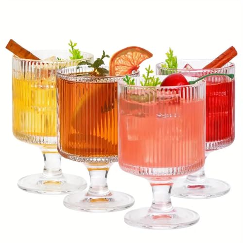 Forestamart Vintage Vertical Striped Wine Glasses Set (210ml), Cocktail Glass, Lead-Free Glasses for Bars, Restaurants, Parties (4)