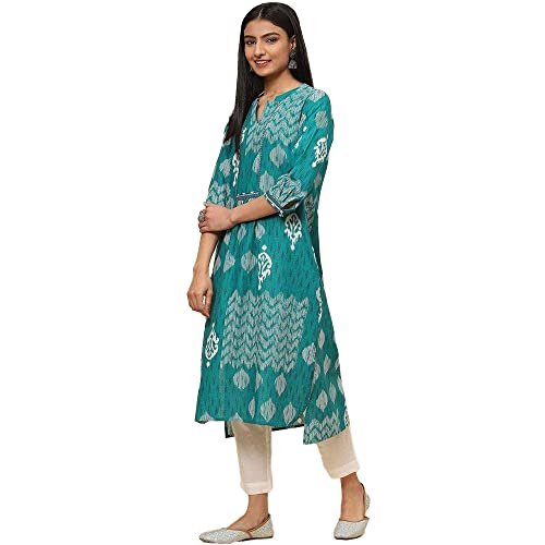 Image of BIBA Printed Band Collar Straight Fit Womens Kurta