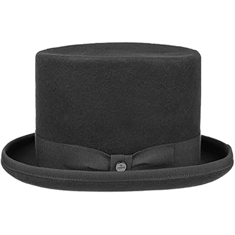 Lierys Top Hat Wool Felt by Men - Made in Italy Wedding Occasion with Lining, Grosgrain Band, Piping Summer-Winter - 58 cm Black Cover