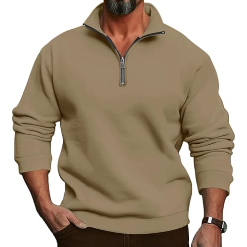 Napped Fabric Hoodie Men Casual Long Sleeve Solid Color Half Zip Stand Collar T-Shirt Pullover