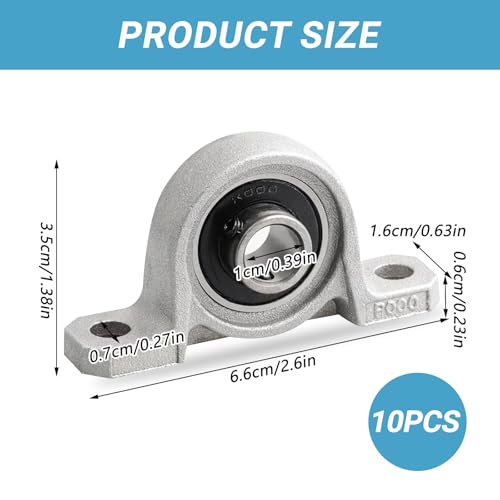 10 Stück Stehlager Gehäuselager, KP000 Flanschlager 10mm Innendurchmesser Kugellager Lagerbock Zinklegierung Wellenlager Flanschbohrung für 3D Drucker Druckmaschinen Achse Welle Maschine