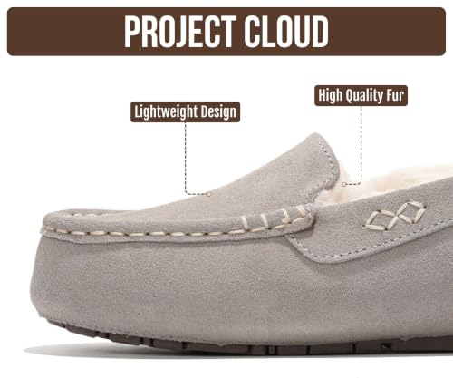 Image of Project Cloud 100% Genuine Leather Slippers for Women - Fur Lined Outdoor Slippers for Women Footwear with Memory Foam - Stylish Womens Moccasin (Cathi)