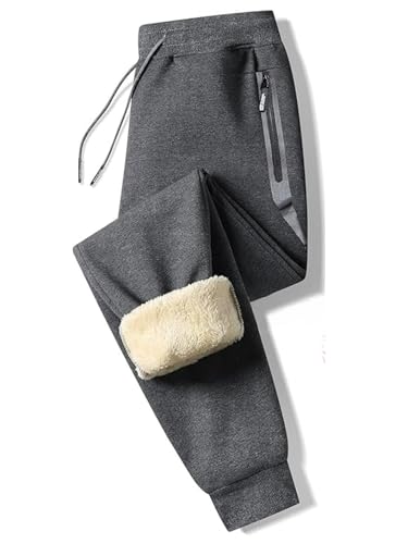 Tansozer Jogginghose Herren Baumwolle Winter Fleece Sweathose Herren Hose Trainingshose Herren Lang mit Gummizug Reißverschluss Taschen Dunkelgrau XL