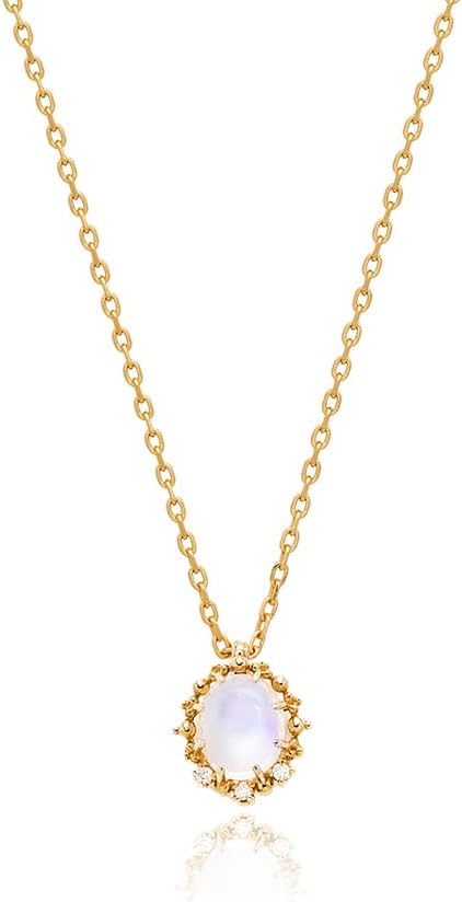 [Richight] 繊細 小粒 カボション ブルー ムーンストーン ペンダント 純銀 ネックレス Silver 925 ゴールド