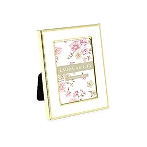 Laura Ashley 2×3 White Enamel Picture Frame, Gold Metal Edge with Easel, for Countertop, Counterspace, Tabletop Display, Bookshelf, Desk, Wall Décor, Photo Gallery (2×3, White W/Gold)
