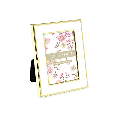 Laura Ashley 2×3 White Enamel Picture Frame, Gold Metal Edge with Easel, for Countertop, Counterspace, Tabletop Display, Bookshelf, Desk, Wall Décor, Photo Gallery (2×3, White W/Gold)