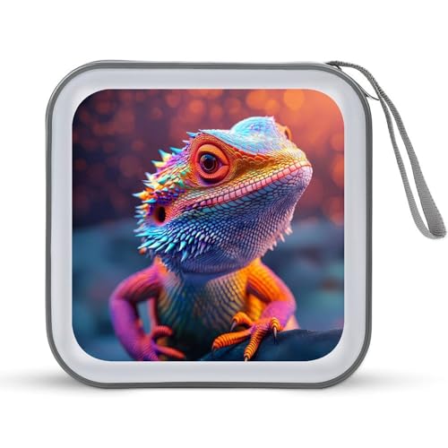Bearded Dragon Lizard Reptile CD Case Plastic DVD Case Holder Wallet Disc Storage Organizer for Car Travel