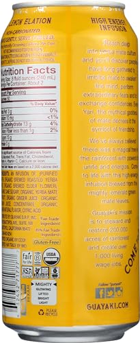 Image of Guayaki Yerba Mate, Energy Drink Alternative, Organic Lemon Elation Flavor, 15.5 Oz, 150mg Natural Caffeine, Smooth Energy & Focus
