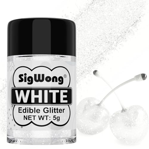 White Edible Glitter - 5G Food Grade Cake Decorating Shimmering Glitter, Edible Sprinkle Luster Dust For Drinks, Chocolates, Fondant, Strawberries, Cupcakes, Candy, Easter Cookie - Vegan