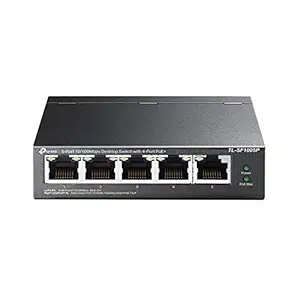 TP-Link 5 Port Fast Ethernet 10/100Mbps Desktop Switch | 4 PoE RJ45 Ports @58W | Plug & Play | Fanless | 1Gbps Switching Capacity | Unmanaged (TL-SF1005P)