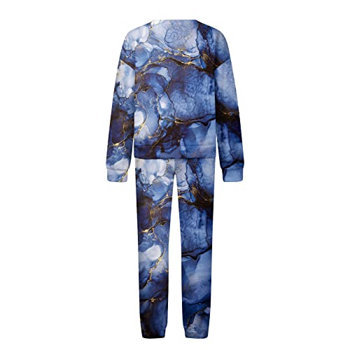 Fridja Roupas de duas peças para mulheres outono tie dye estampa de mármore gradiente moletom grande