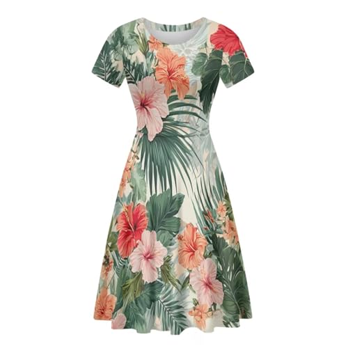 Image of HUGS IDEA Womens Puffy Swing Midi Dress Round Neck Short Sleeve Party A-Line Dresses